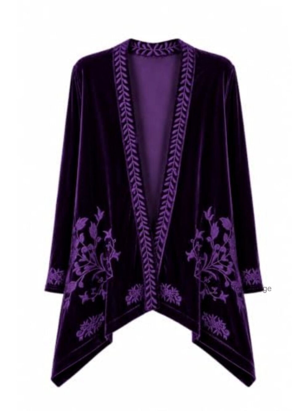 Velvet Embroidered Kimono Cardigan Open Front Duster Boho Jacket